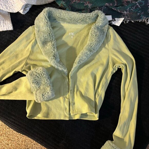 PacSun Tops - Pacsun lime Green #90s sweater with faux fur sleeves #meangirls #y2k